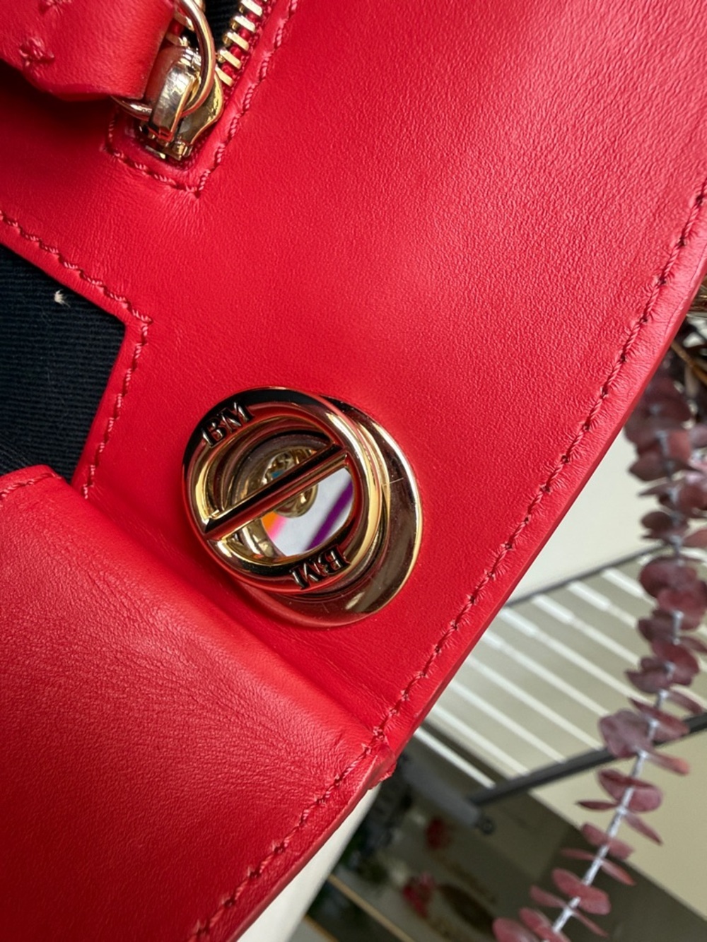 Bruno Magli Vibrant Red Leather Shoulder Bag with Gold Hardware - Picture 11 of 16